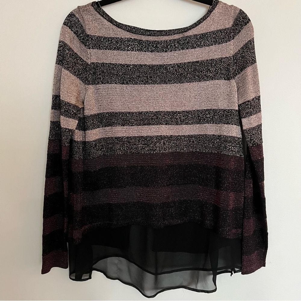 WHITE HOUSE BLACK MARKET Women Knit Top Sz S Metallic Purple Multi Stripe